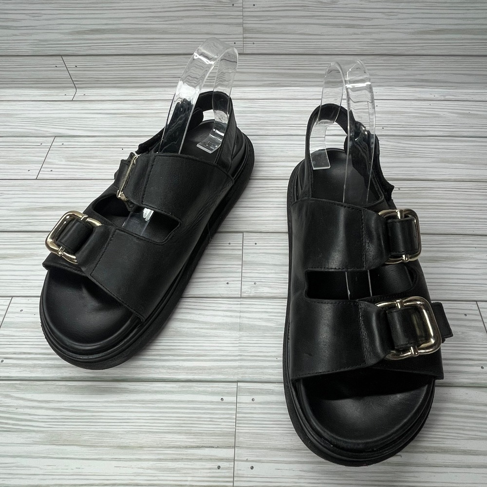 Alohas Harper Black Leather Double Strap Buckle Platform Sandals EU 39 US 8-8.5
